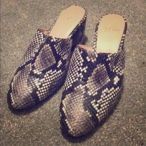Snakeskin print mules J. Crew